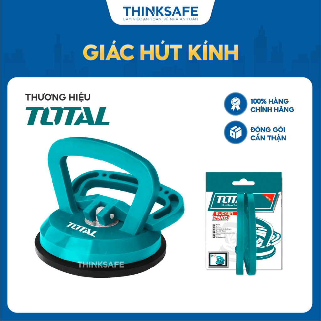 Giác hút kính cầm tay Total TSP01251 đường kính 115mm, tay cầm nhựa, miếng hít kính hút tối đa 25kg, Giác hút chân không