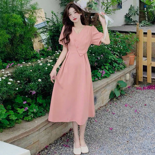 Đầm cổ V cách điệu 2 màu (kèm hình thật)