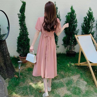 Đầm cổ V cách điệu 2 màu (kèm hình thật)