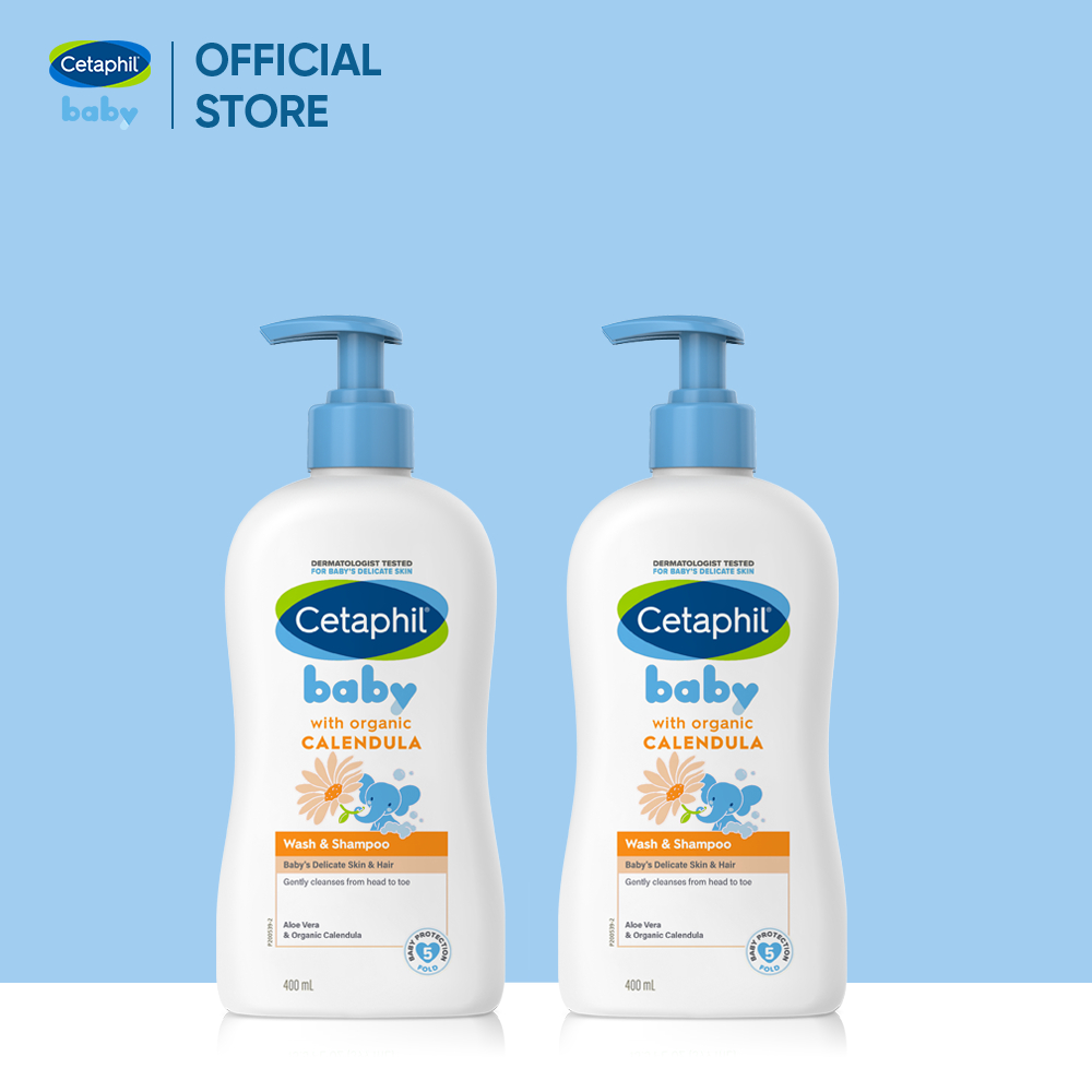 Combo 2 Sữa tắm gội dịu lành Cetaphil Baby Wash & Shampoo with Organic Calendula 400ml/chai