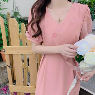 Đầm cổ V cách điệu 2 màu (kèm hình thật)