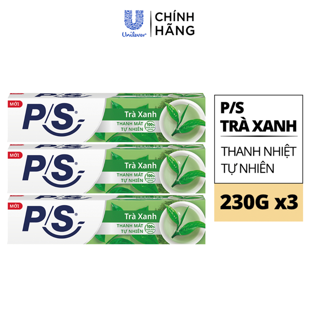 Bộ 3 Kem Đánh Răng P/S Trà Xanh Thanh Nhiệt Tự Nhiên 230g/hộp