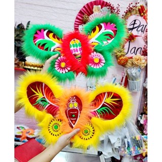 Lồng đèn kiếng có gắn lông hình bướm size 35cm kèm đèn led
