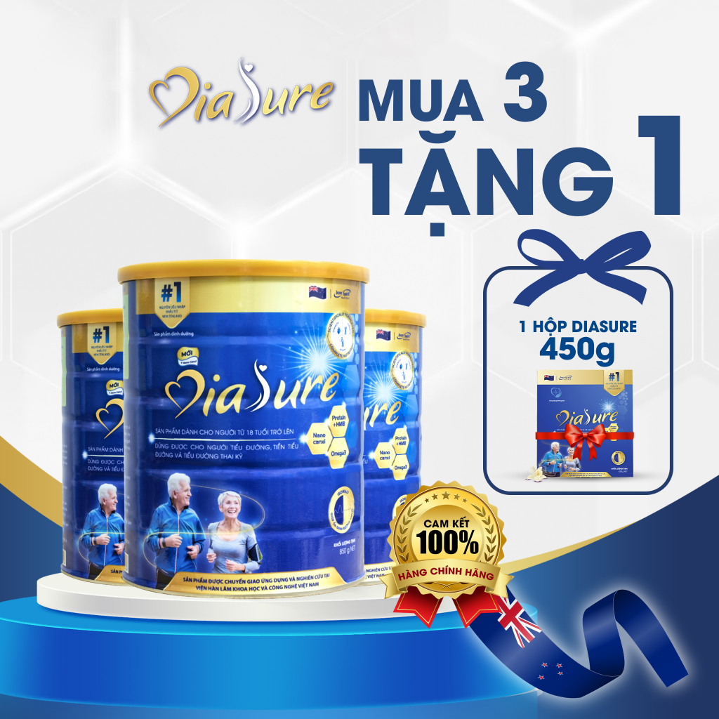 Mua 3 Tặng 1, Sữa Non Diasure 850G (NEW) bổ sung Nano Canxi, Omega3, Protein HMB - Mua 3 lon sắt Tặng 1 hộp giấy 450g