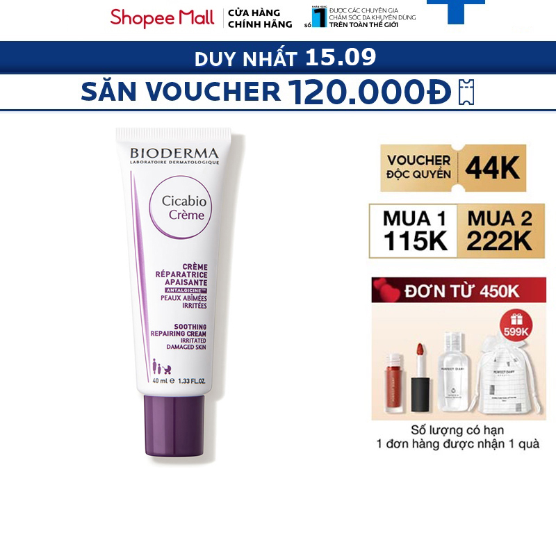 Kem dưỡng phục hồi da tổn thương Bioderma Cicabio Crème - 40ml