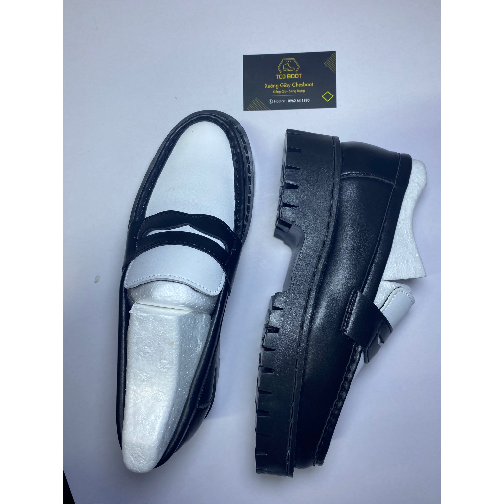 Giày Lười Nam Loafer Da Xít Đế Chucky Đen Trắng, Giày Da Nam Kiểu Dáng Công Sở Cao Cấp Mã 2526 - Xưởng Giày Chelsea Boot