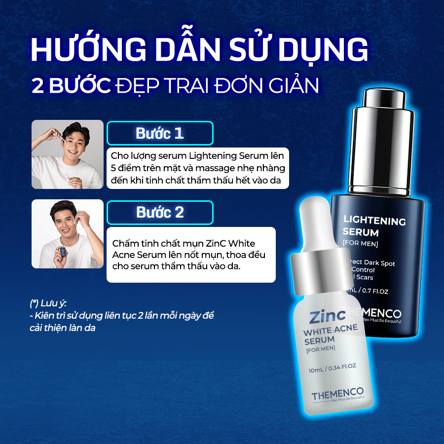 Combo Giảm Mụn Mờ Thâm Dành Cho Nam Giới The Menco Zinc White Acne 10ml và Lightening Serum 30ml