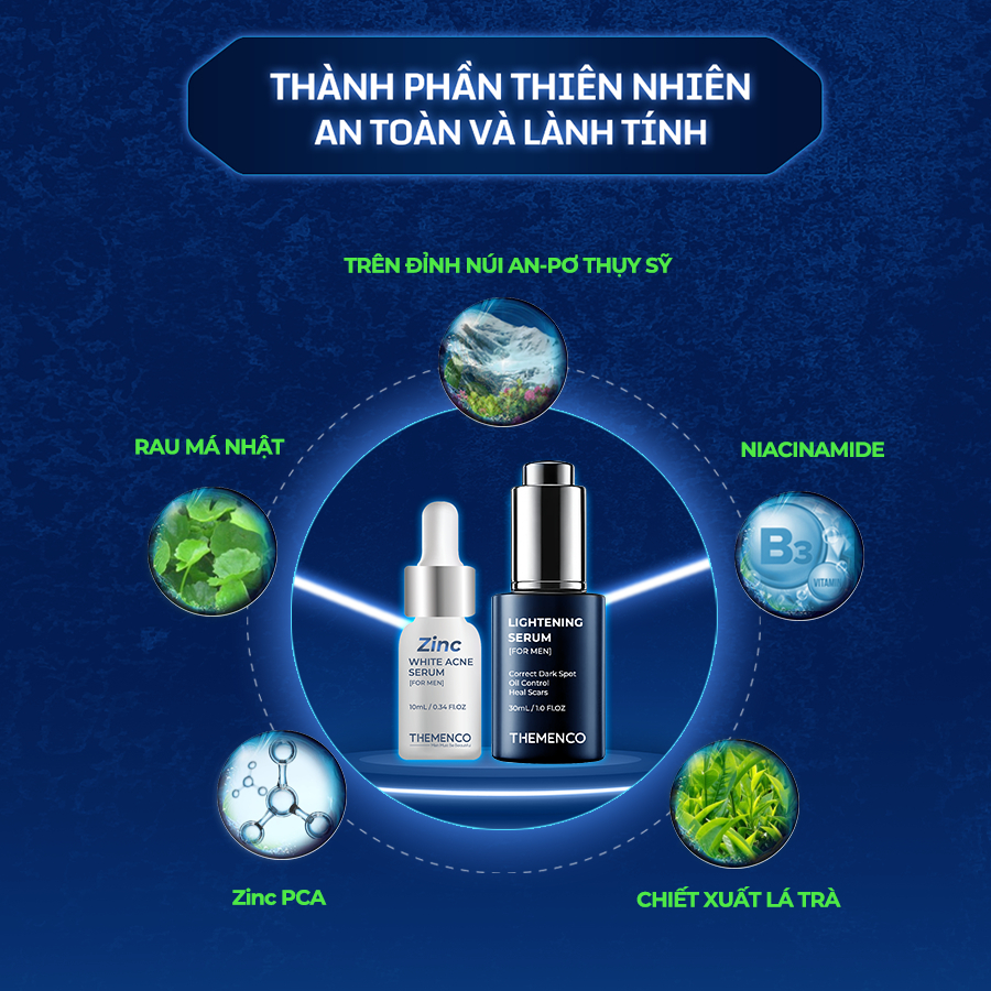 Combo Giảm Mụn Mờ Thâm Dành Cho Nam Giới The Menco Zinc White Acne 10ml và Lightening Serum 30ml