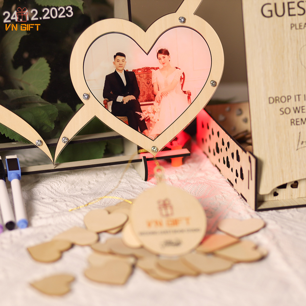Hộp thả trái tim ký tên đám cưới cao cấp sang trọng , thiết kế theo yêu cầu | Wedding Guest book VNGIFT studio