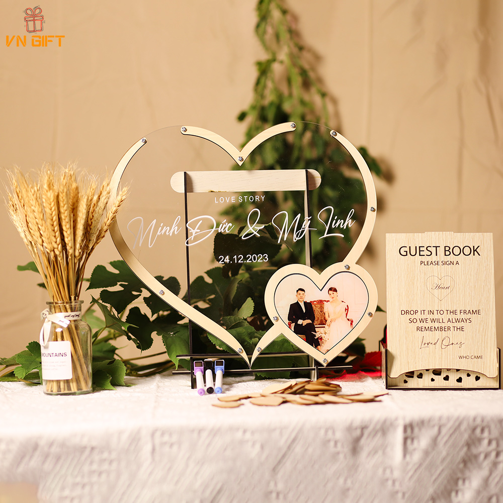 Hộp thả trái tim ký tên đám cưới cao cấp sang trọng , thiết kế theo yêu cầu | Wedding Guest book VNGIFT studio