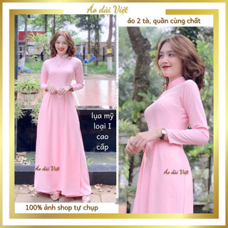 Áo dài 2025 màu hồng phấn pastel trơn truyền thống giáo viên công sở may sẵn lụa mỹ loại 1 cao cấp mềm mịn mát