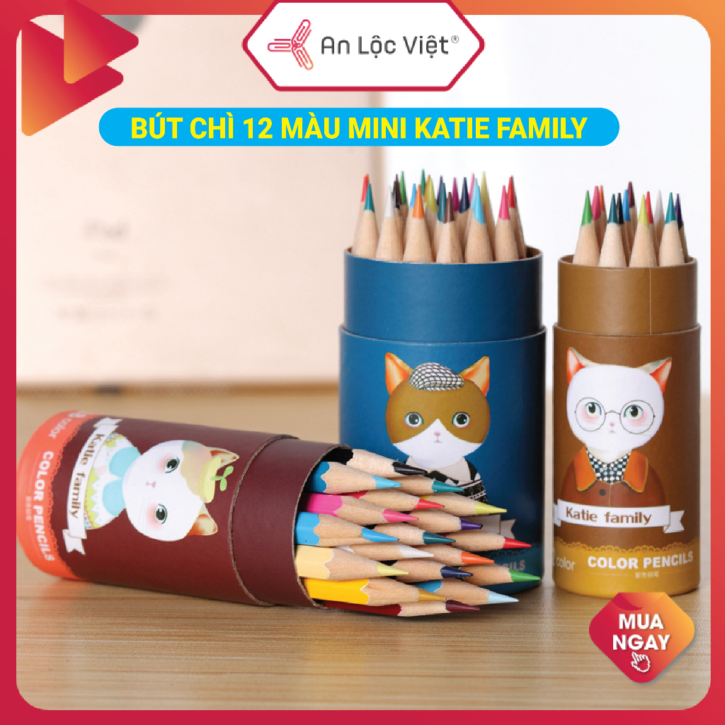 [SIÊU HOT] 12 cây bút chì màu mini Katie Family dễ thương, vẽ siêu nét, dùng để vẽ tranh, tô màu phù hợp cho các bé