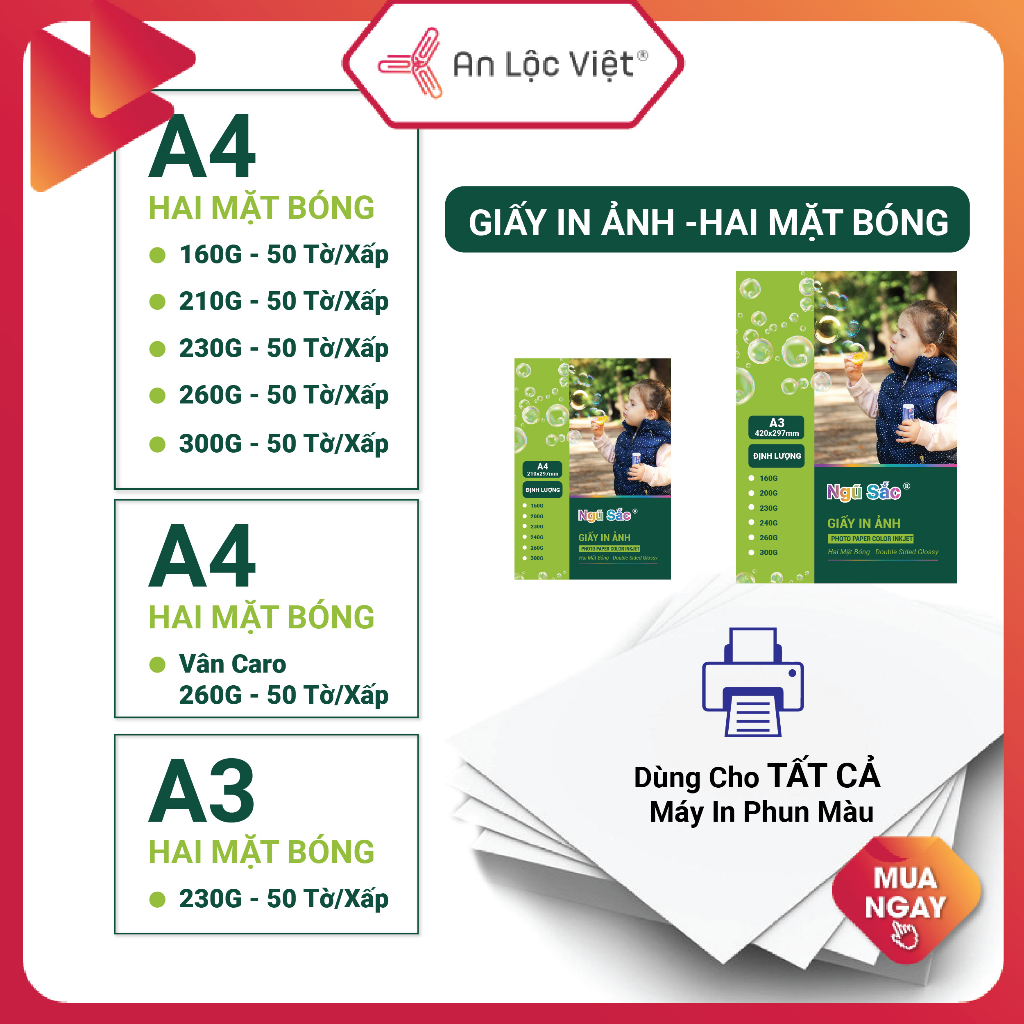 [GIẤY ẢNH CỰC HOT] Xấp = 50 Tờ Giấy In Ảnh Ngũ Sắc A4 2 mặt nhiều ĐL, in ảnh A3 2 mặt ĐL 230gsm giấy dày, lên màu đẹp