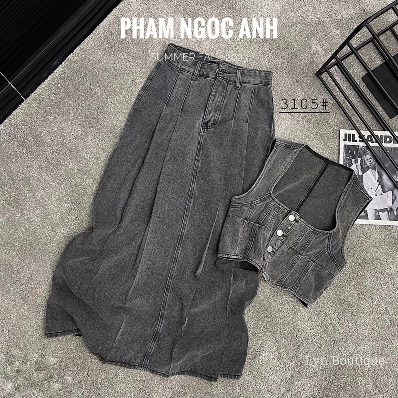 Set jean chân váy dài lss