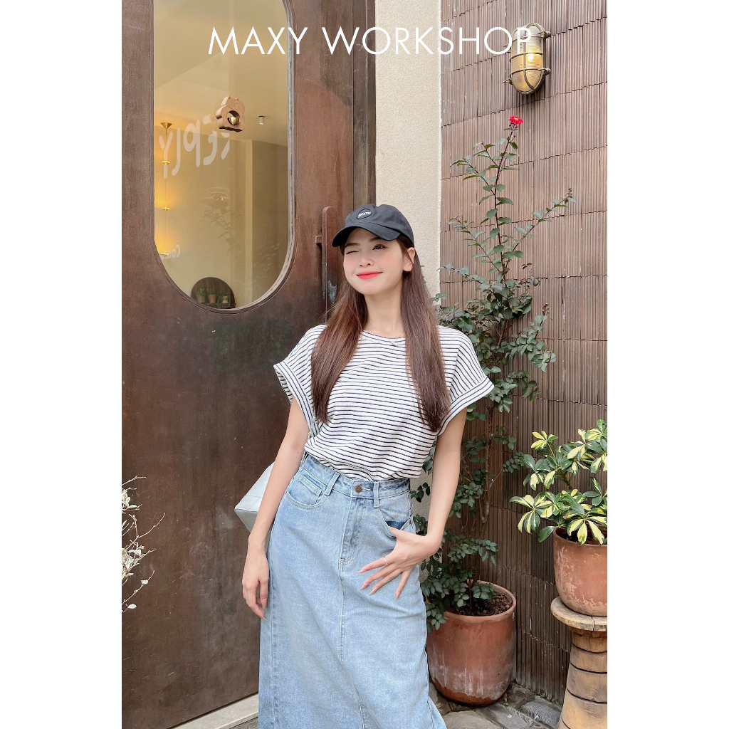 Chân váy jeans xẻ sau siêu hot Jeans Cutback Skirt Maxy Workshop