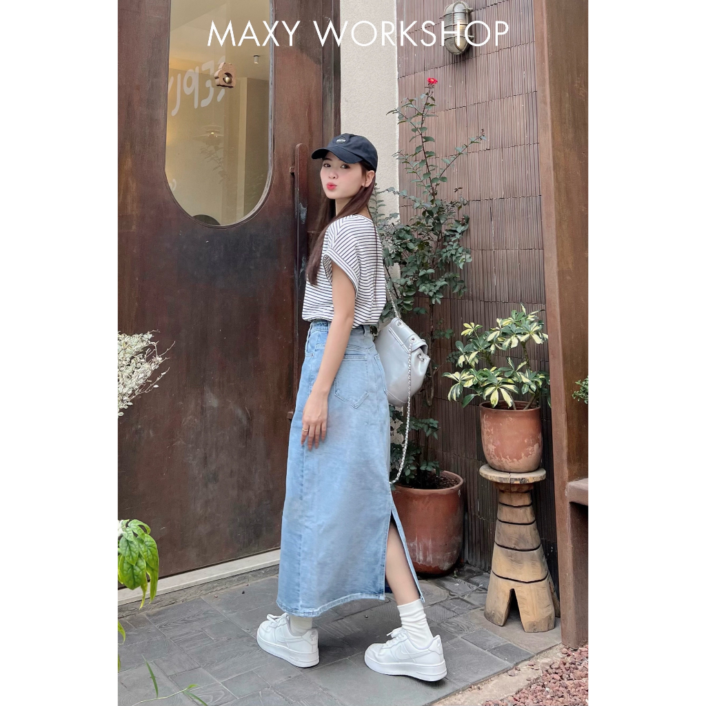 Chân váy jeans xẻ sau siêu hot Jeans Cutback Skirt Maxy Workshop