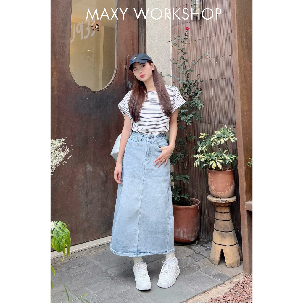 Chân váy jeans xẻ sau siêu hot Jeans Cutback Skirt Maxy Workshop
