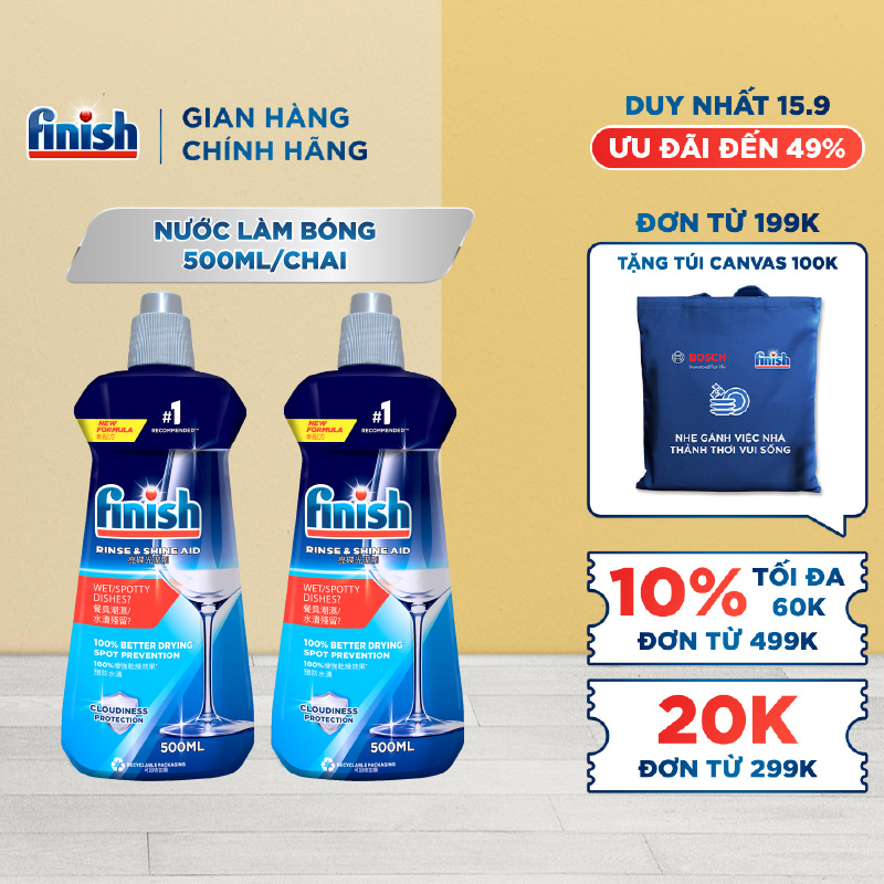 Combo 2 chai Nước Làm Bóng Chén Bát Finish Rinse & Shine Aid - 500ML/chai