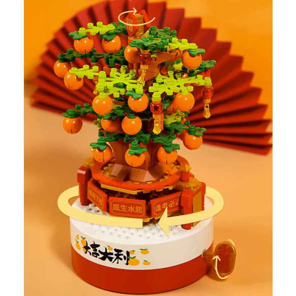 Bộ Lego Hộp Nhạc Chuyển Động Hình Hoa Anh Đào, Cây Quýt, Con Lân, Đèn Nguyên Tiêu