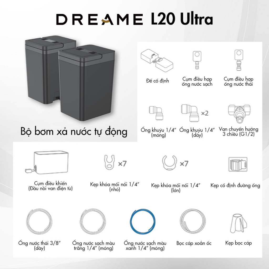 Bộ bơm xả nước tự động - Phụ kiện dành riêng cho DreameBot L20 Ultra - Hàng chính hãng