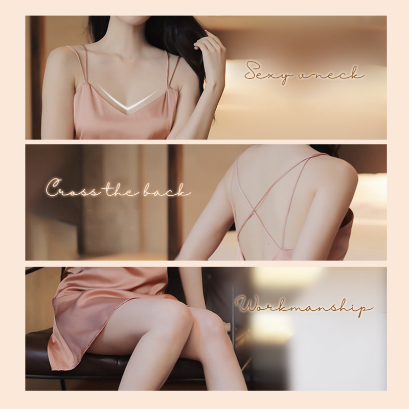 Đầm Ngủ Lụa 2 Dây Domino Set Váy Kèm Quần Trong Sexy