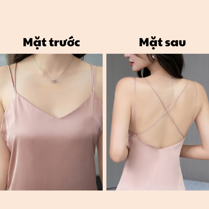 Đầm Ngủ Lụa 2 Dây Domino Set Váy Kèm Quần Trong Sexy