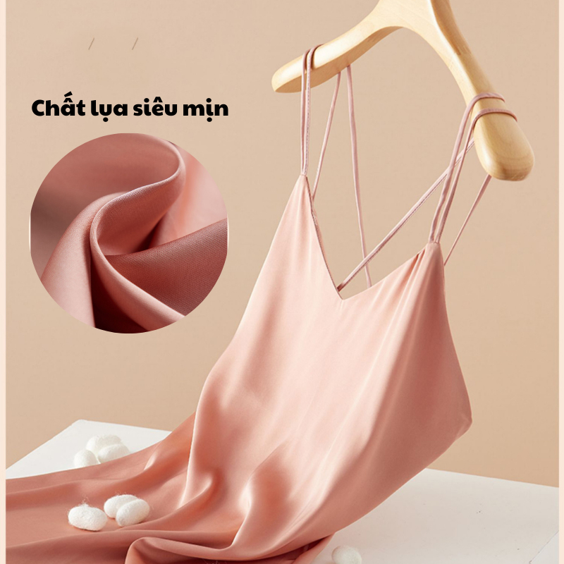 Đầm Ngủ Lụa 2 Dây Domino Set Váy Kèm Quần Trong Sexy