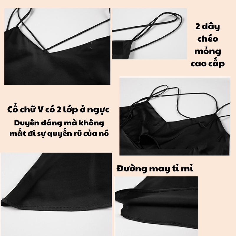Đầm Ngủ Lụa 2 Dây Domino Set Váy Kèm Quần Trong Sexy
