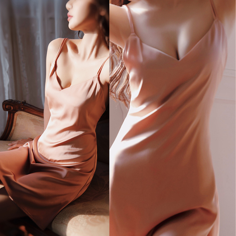 Đầm Ngủ Lụa 2 Dây Domino Set Váy Kèm Quần Trong Sexy