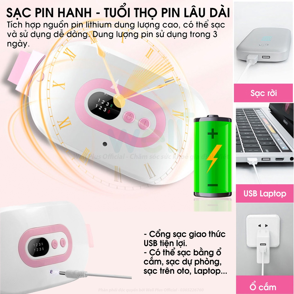 Đai Massage Bụng BEETECH Cho Bạn Gái Làm Ấm Chườm Nóng Giảm Đau Đến Kỳ Kinh Nguyệt