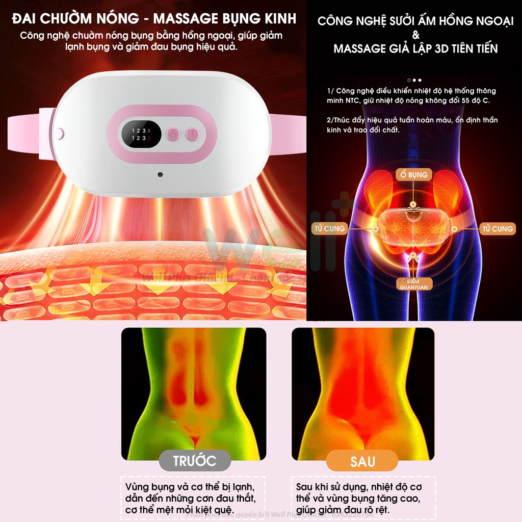 Đai Massage Bụng BEETECH Cho Bạn Gái Làm Ấm Chườm Nóng Giảm Đau Đến Kỳ Kinh Nguyệt