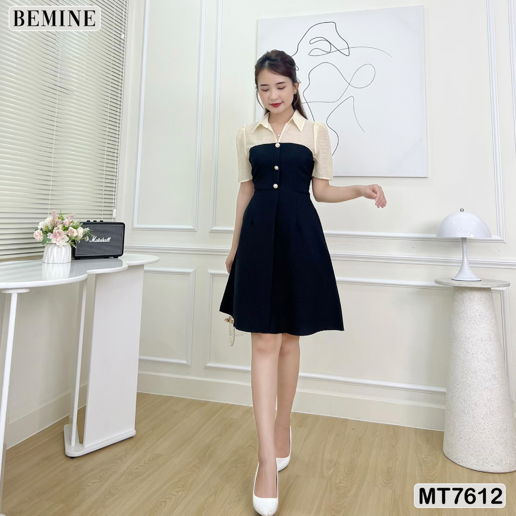 Đầm thiết kế cổ sơ mi tùng chữ A BEMINE MT7612