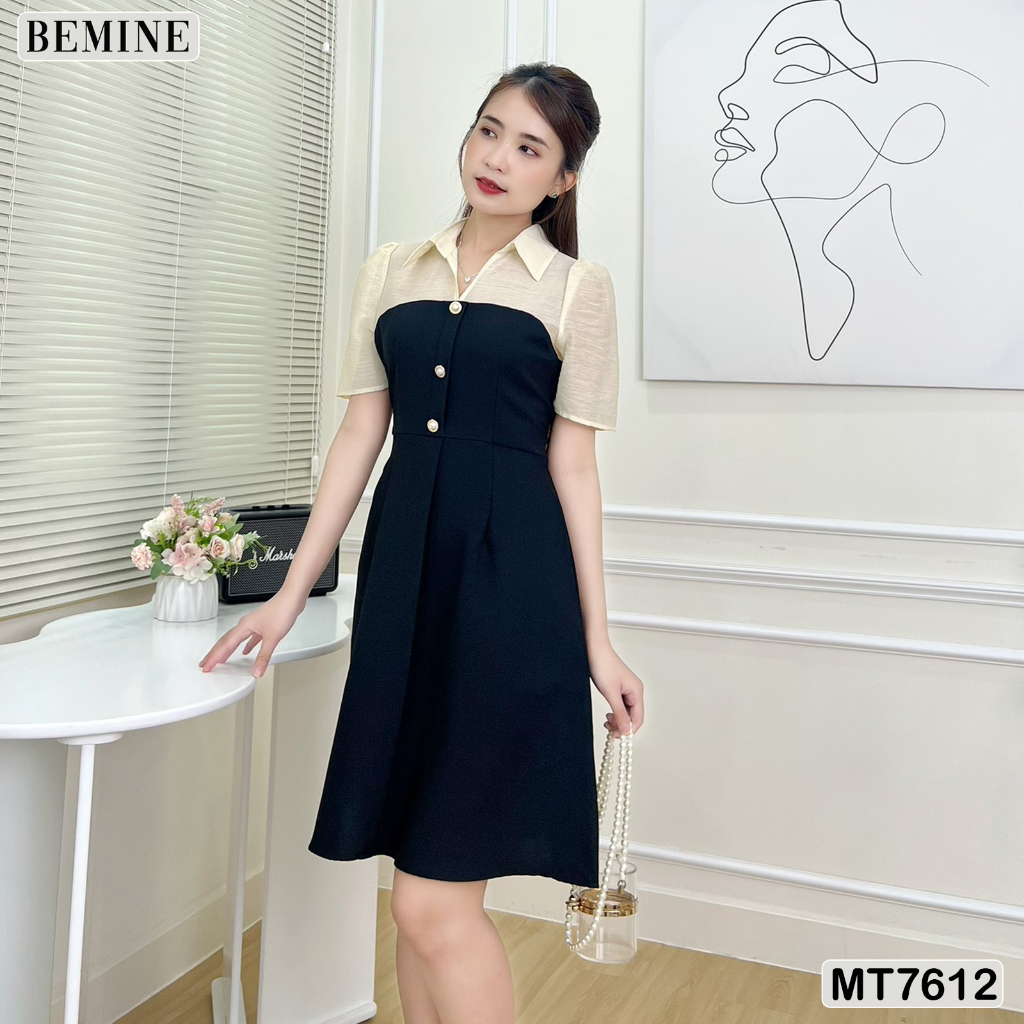 Đầm thiết kế cổ sơ mi tùng chữ A BEMINE MT7612