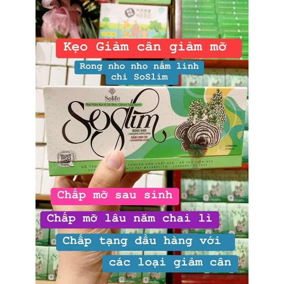 Kẹo Giảm Cân Soslim Chính Hãng Solife Nấm Và Rong Nho 100% Từ Thiên Nhiên+ Tặng nước hoa