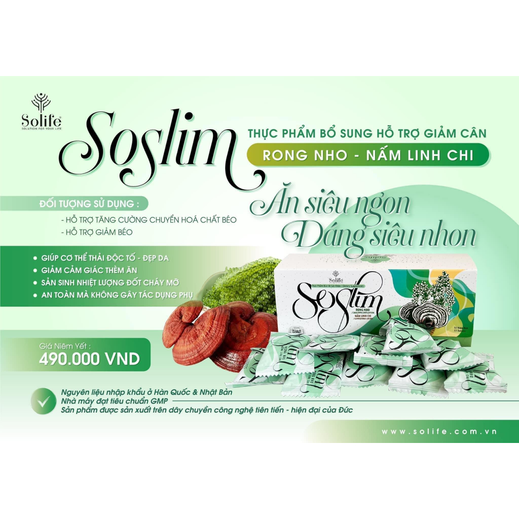 Kẹo Giảm Cân Soslim Chính Hãng Solife Nấm Và Rong Nho 100% Từ Thiên Nhiên+ Tặng nước hoa