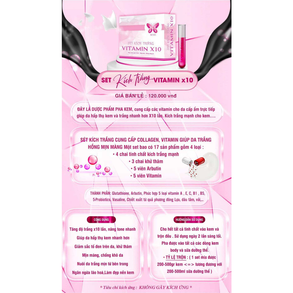 Set kích trắng vitamin X10 MY Ô kích trắng nhanh gấp 10 lần+ Tặng nước hoa