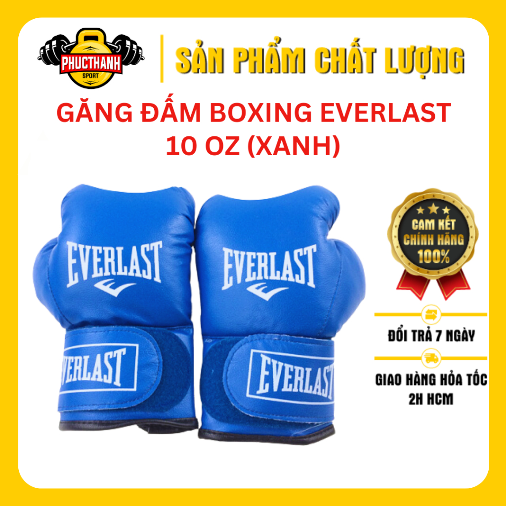 Găng đấm boxing 10oz Everlast (Xanh)