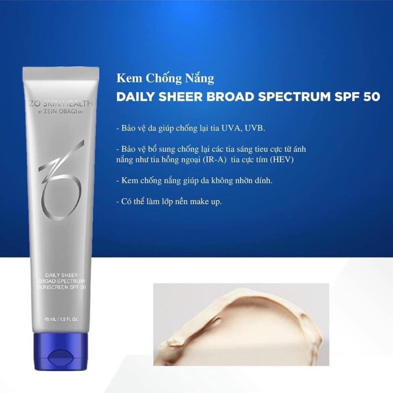 ⭐️ Kem chống nắng Zo Skin Daily Sheer Suncreen SPF 50 45ml