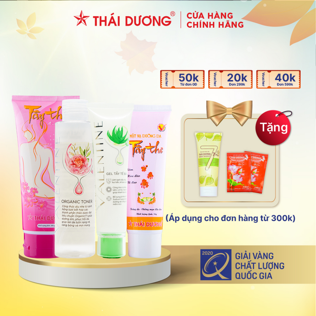 Bộ sản phẩm chăm sóc da Sữa tắm Tây Thi, Gel tẩy tế bảo Valentine, Mặt nạ Tây Thi và Toner Valentine