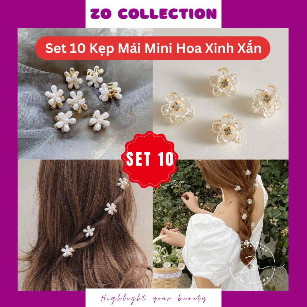 Kẹp Tóc Mái Hình Hoa (Set 10 Chiếc) Kẹp Tóc Càng Cua Hình Hoa Mini Phong Cách Hàn Quốc HotTrend Dành Cho Nữ