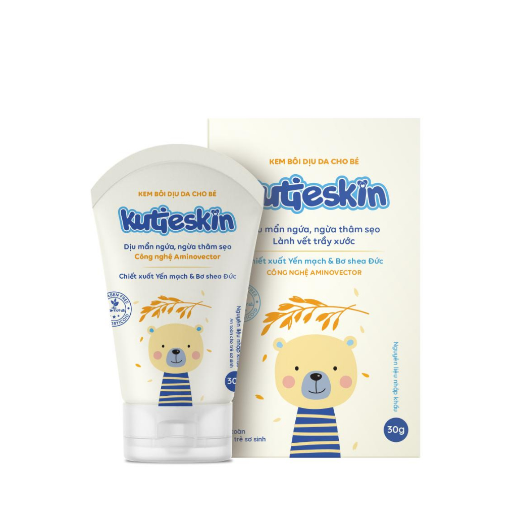 Combo Nước tắm gội thảo dược cho bé Kutieskin 200ml và Kem bôi dịu da cho bé Kutieskin 30g