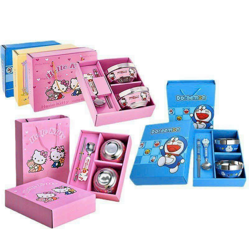 Bộ Bát  Inox 2 Lớp Cách Nhiệt Hình Đôrêmon,Hello Kitty, Gấu Pooh