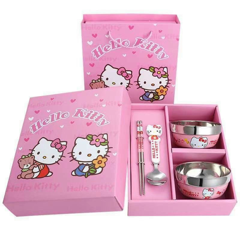 Bộ Bát  Inox 2 Lớp Cách Nhiệt Hình Đôrêmon,Hello Kitty, Gấu Pooh