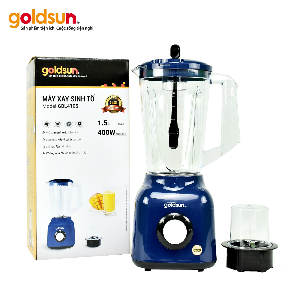 Máy xay sinh tố Goldsun GBL4115 công suất 400W, 3 cối nhựa, lưỡi dao inox 4 cánh