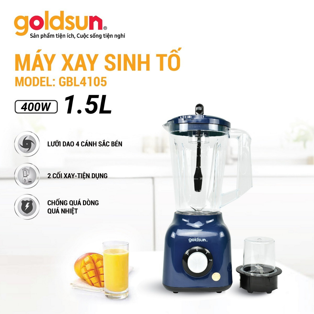 Máy xay sinh tố Goldsun GBL4115 công suất 400W, 3 cối nhựa, lưỡi dao inox 4 cánh