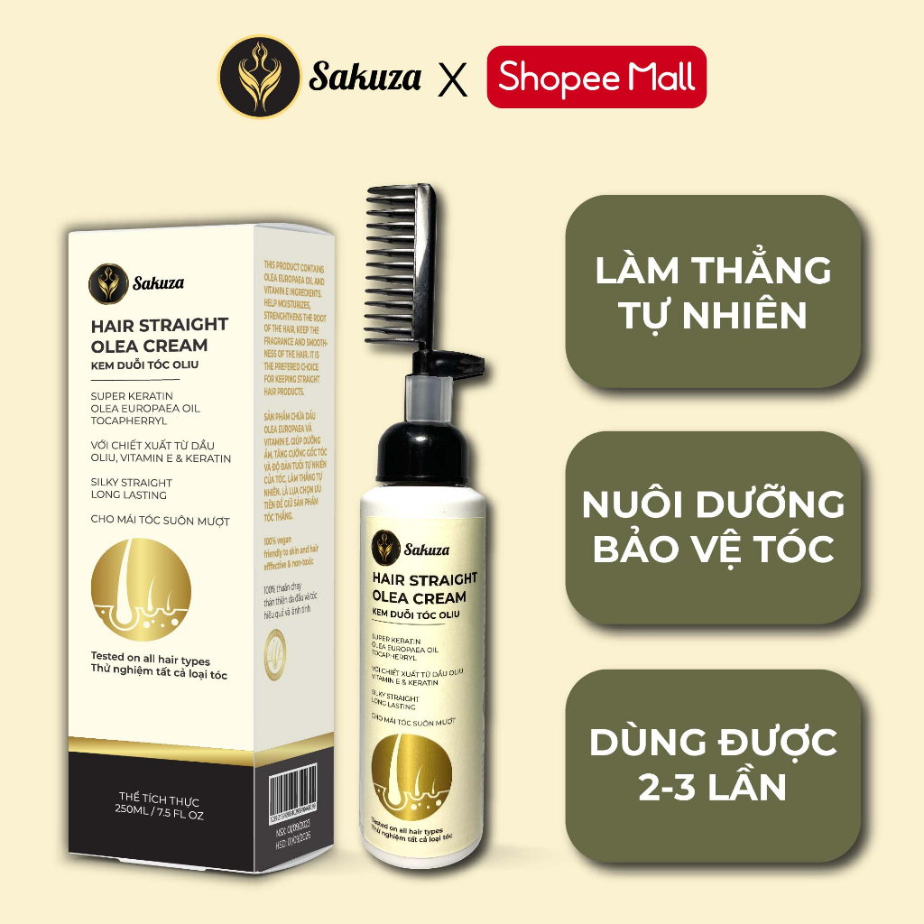 Thuốc duỗi tóc tại nhà thành phần Olive phục hồi không làm tổn thương tóc Sakuza 250ml
