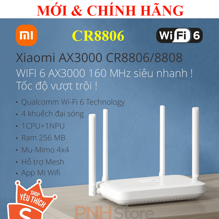 Bộ phát Wifi Tốc độ AX3000 Chuẩn WIFI 6 Hỗ trợ Mesh Xiaomi CR8806/8808 (Mẫu 2023), 4A AC1200