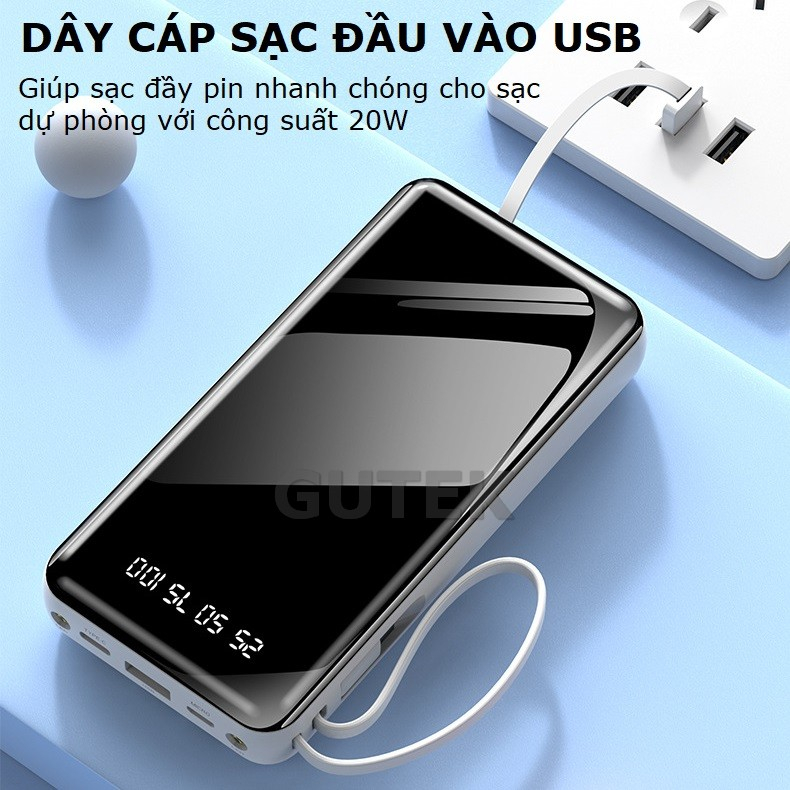 Sạc dự phòng Gutek XY266 pin dung lượng lớn 20000mah 30000mah kèm dây sạc nhanh cho nhiều điện thoại