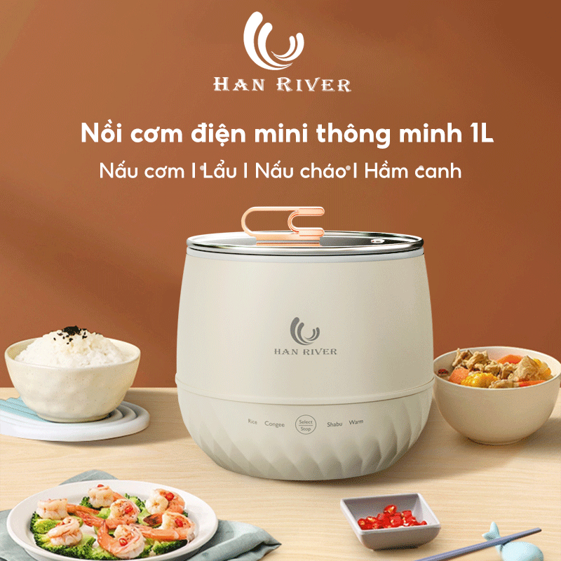 HAN RIVER Nồi Cơm Điện Mini 1L Nồi Cơm Điện(Nấu cơm/Cháo/ hầm/món thịt hầm)- Hàng chính hãng