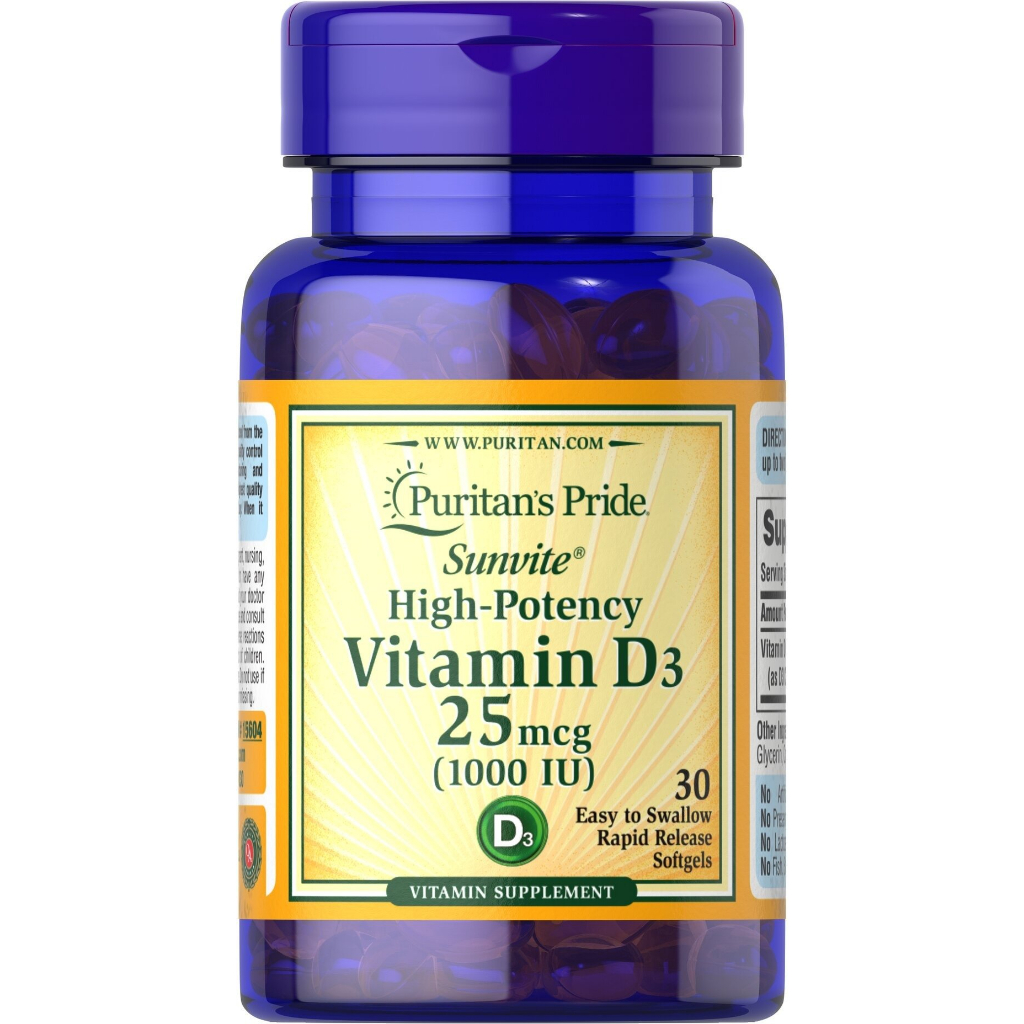 Viên Uống Tăng Cường Hấp Thu Canxi Vitamin D3 1000 IU 100 Viên Puritan's Pride
